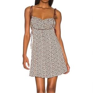 Free People Floral Mini Dress - Cream and Brown